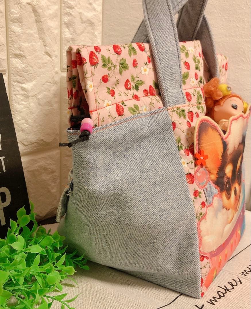 handmade＊2way⭐️CUBE❣️チワワキューブトート♡巾着袋お弁当袋⭐️