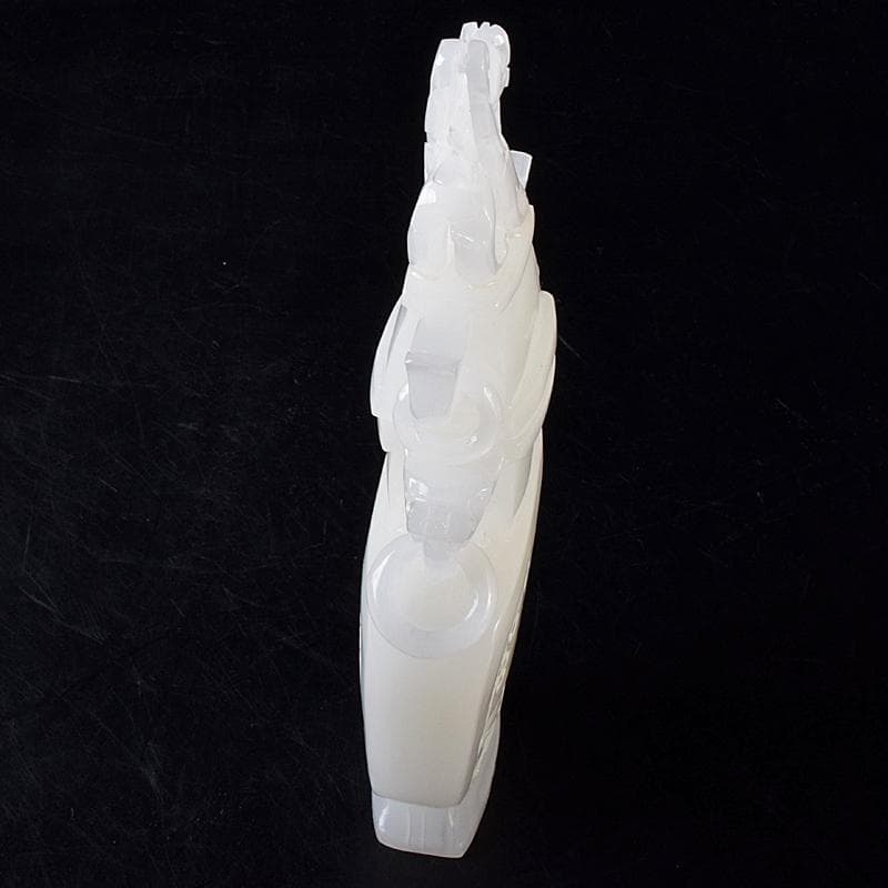 中国　玉石白玉彫刻　隻耳活環　飾壷　V　R7969