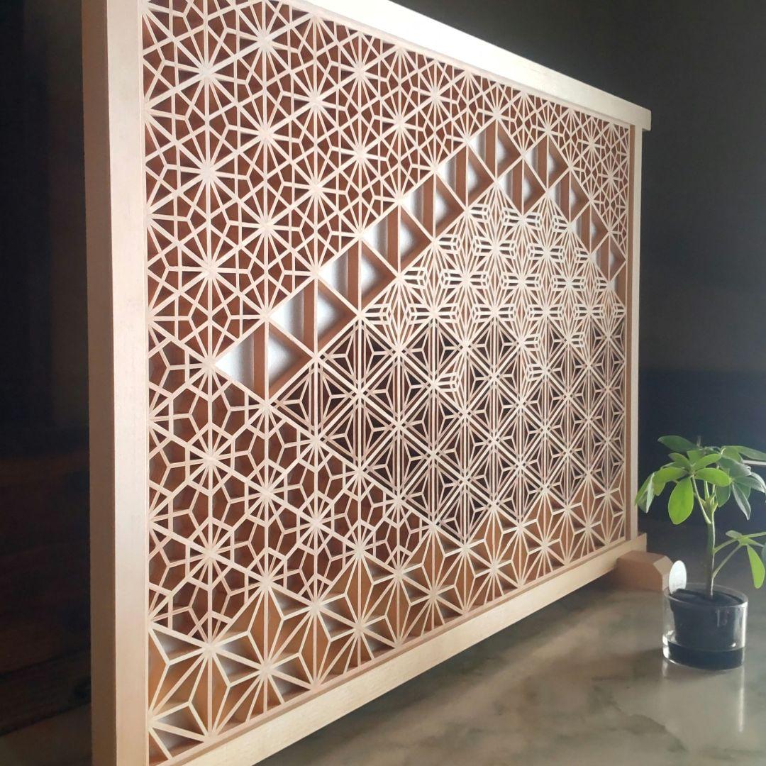 組子細工 組子 富士山 透かし模様 衝立 パーテーション 職人技