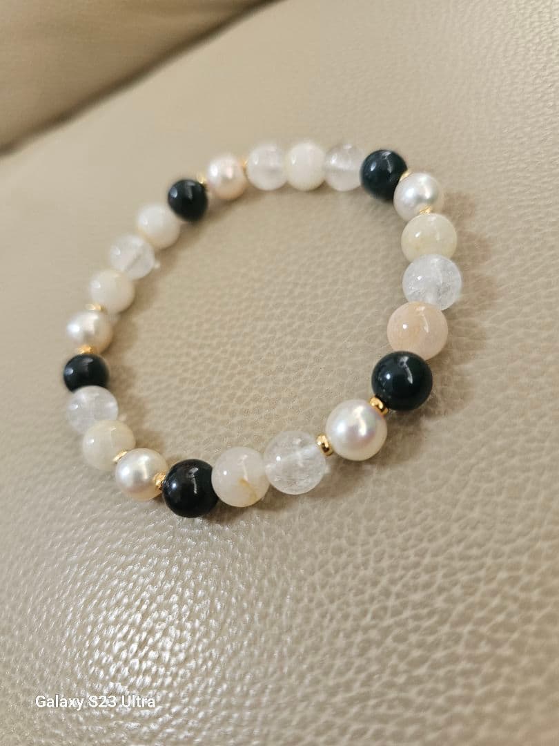 出雲瑪瑙、あこや真珠、水晶のブレスレット　サイズ１７センチ前後