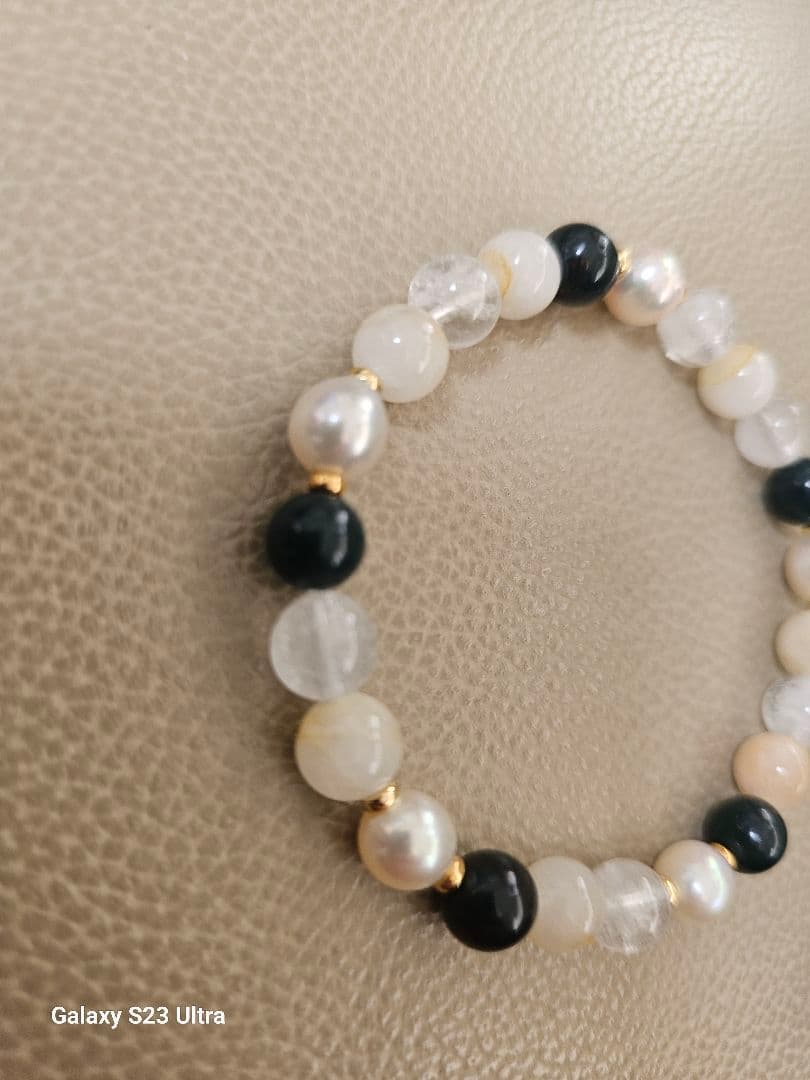 出雲瑪瑙、あこや真珠、水晶のブレスレット　サイズ１７センチ前後