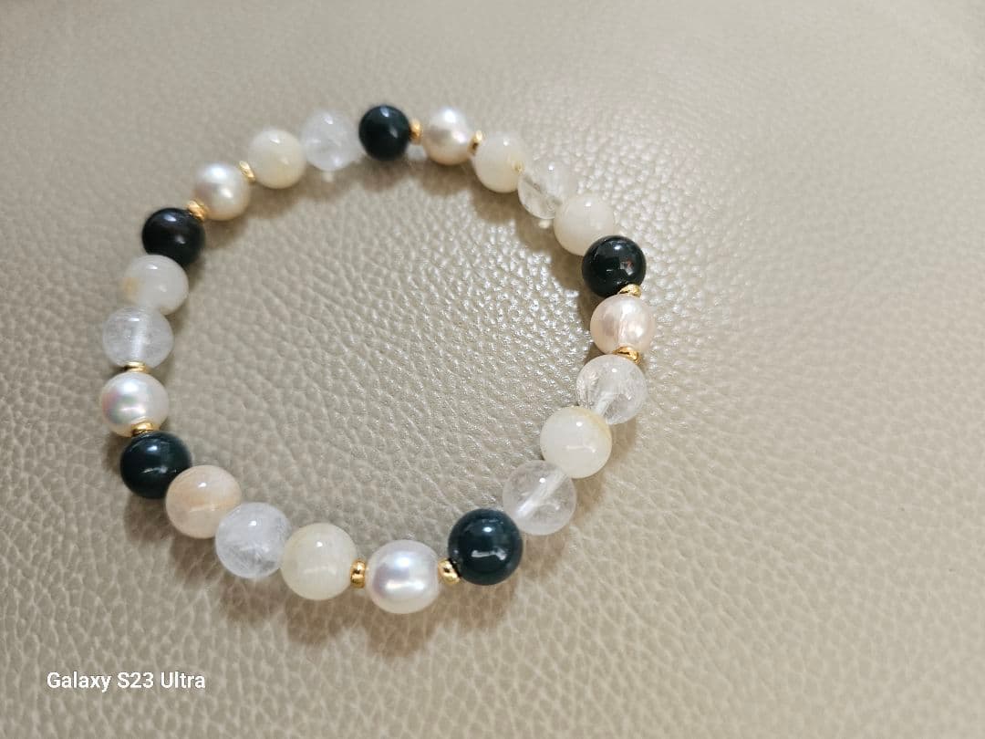 出雲瑪瑙、あこや真珠、水晶のブレスレット　サイズ１７センチ前後