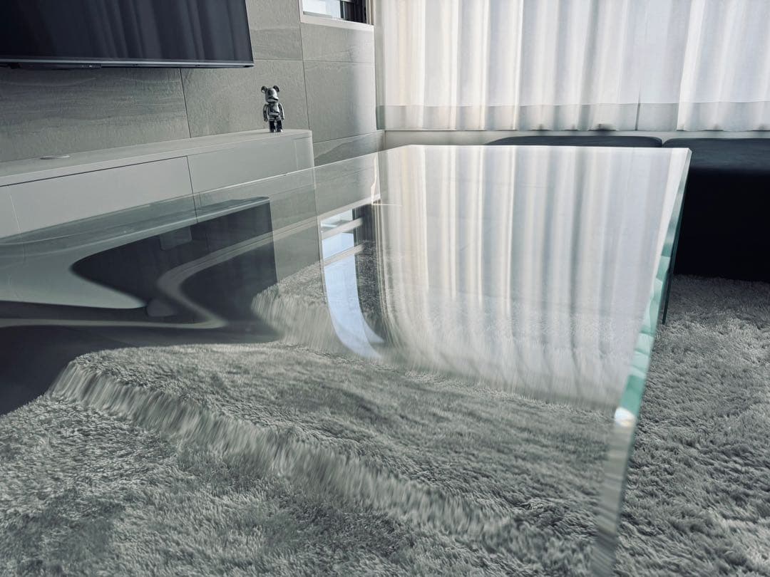 【美品】大塚家具 ガラスローテーブル 一枚ガラス スタイリッシュ 強化ガラス