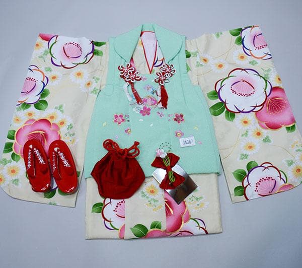 七五三 三歳 女児 被布着物フルセット お仕立て無料 NO34387