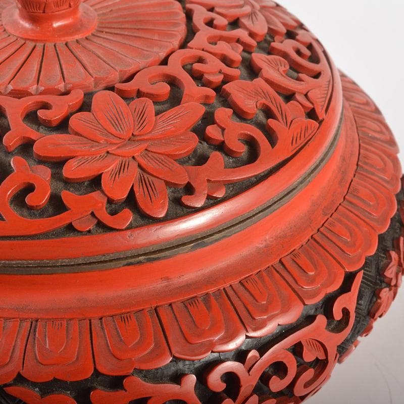 中国 剔紅 堆朱 堆黒 内七宝 花文 蓋物 M R6751 - メルカリ