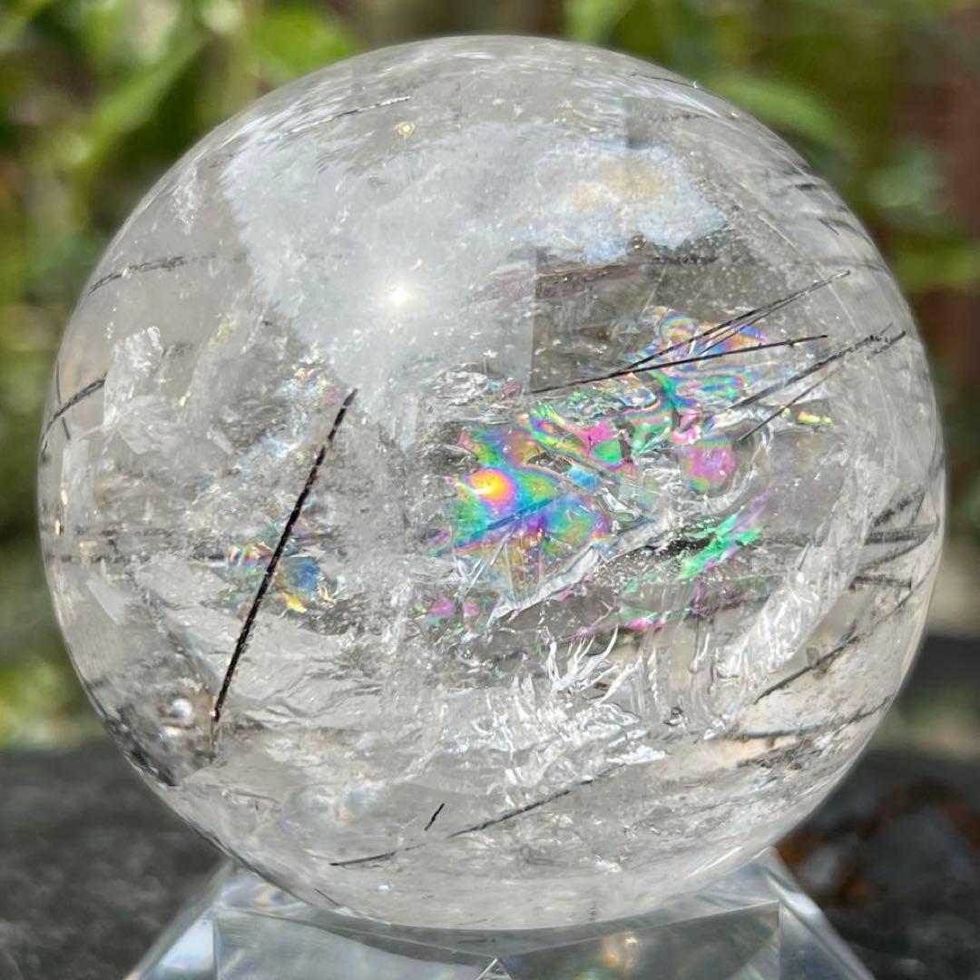 ✳️超凄玉✨ルチルとキラキラのレインボー✨虹入り ルチルインクォーツ 丸玉 天然石