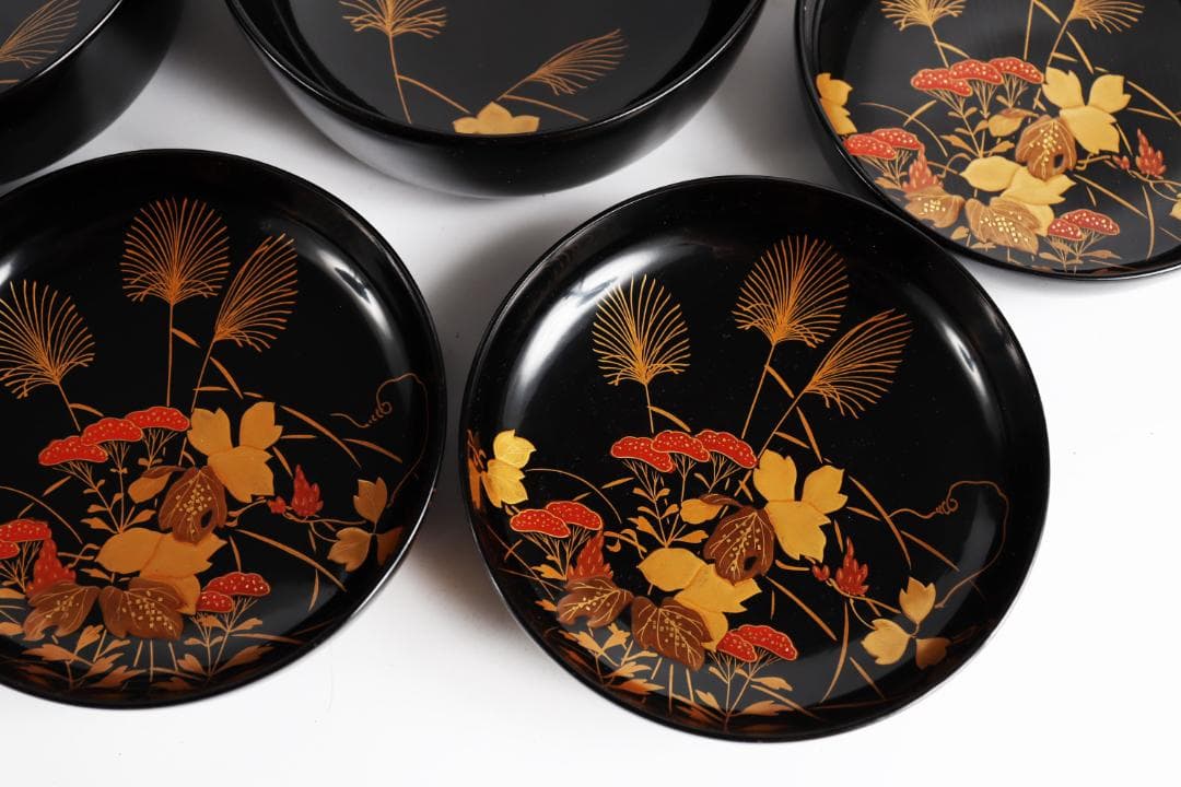 木製漆器 花蝶蒔絵 吸物椀 五客 漆芸④