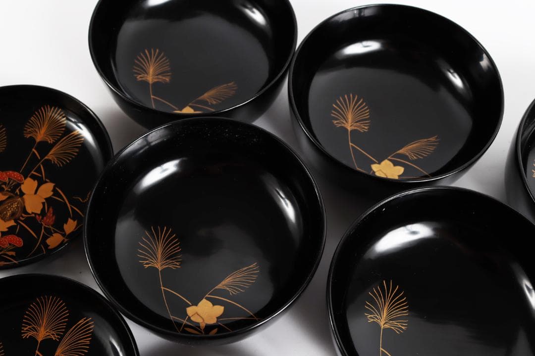 木製漆器 花蝶蒔絵 吸物椀 五客 漆芸④