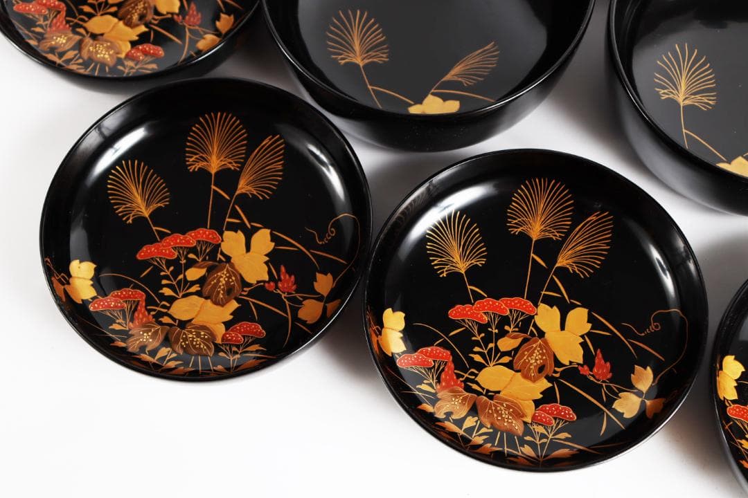 木製漆器 花蝶蒔絵 吸物椀 五客 漆芸④