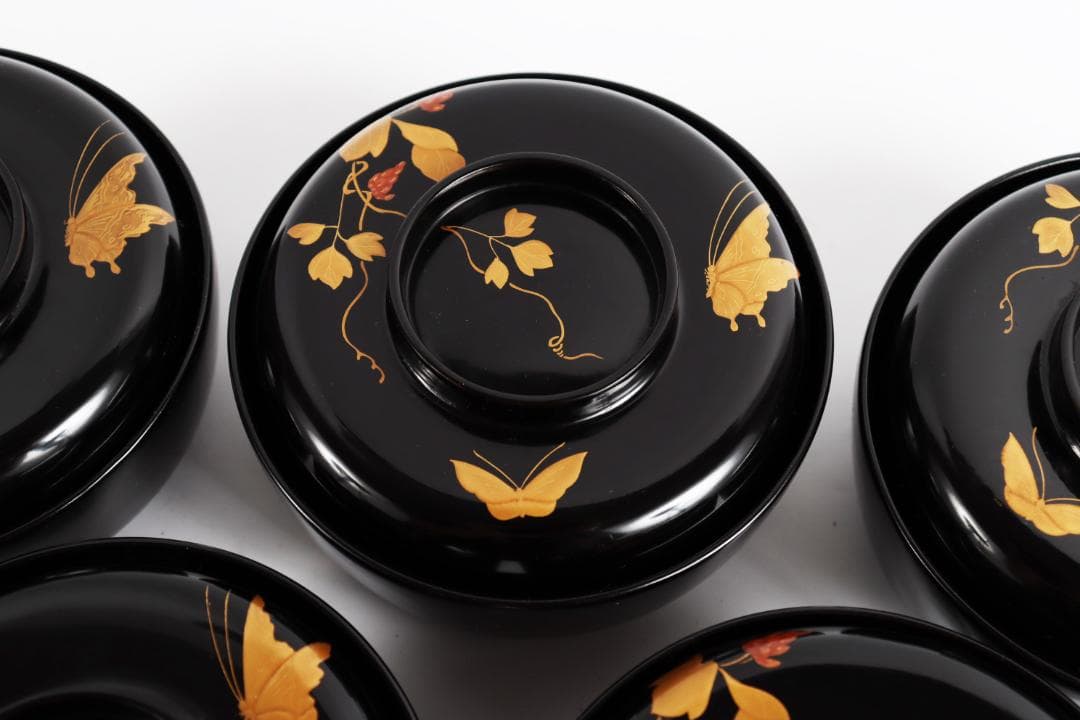 木製漆器 花蝶蒔絵 吸物椀 五客 漆芸④