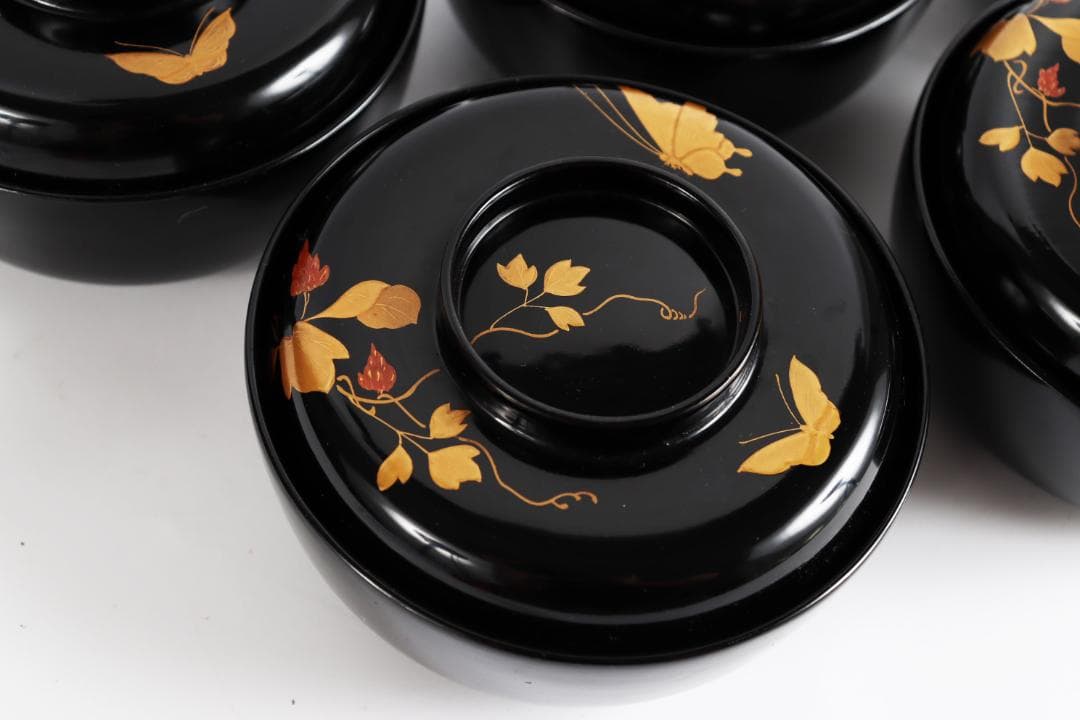 木製漆器 花蝶蒔絵 吸物椀 五客 漆芸④