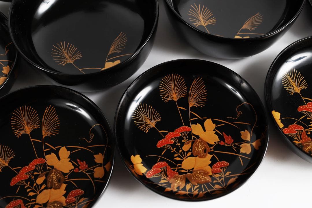 木製漆器 花蝶蒔絵 吸物椀 五客 漆芸④