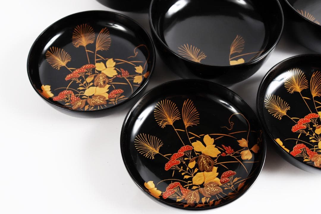 木製漆器 花蝶蒔絵 吸物椀 五客 漆芸④