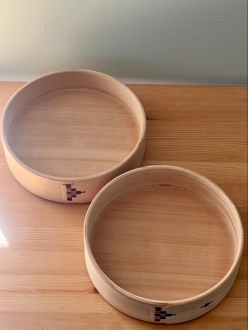 柴田慶信商店　秋田杉　曲げわっぱ　 無塗装　白木　飯切 おひつ　ハ寸　二段重