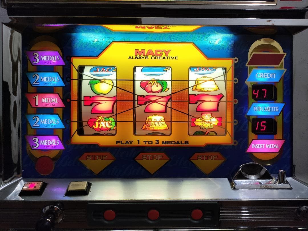 パチスロ実機】メーシー☆リバティベルⅢ【コイン不要機付】2号機