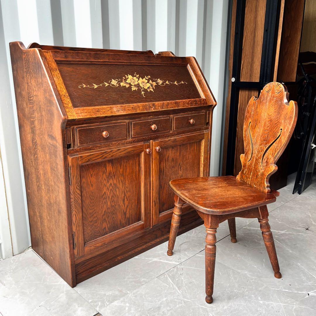 取付無料！三越ブルージュ おしゃれアンティーク 天然木ライティングデスク&チェア