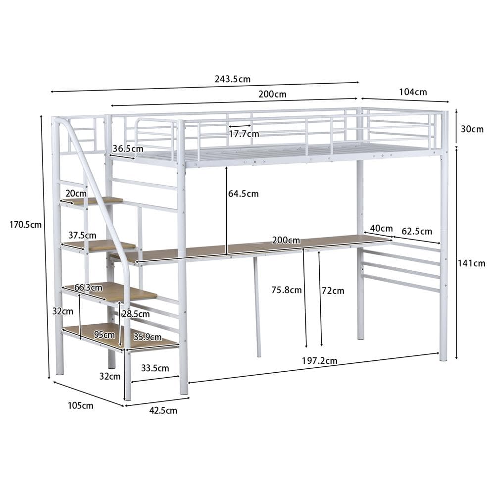 ロフトベッド 階段付き パイプベッド シングル コンセント付き 収納 子供ベッド
