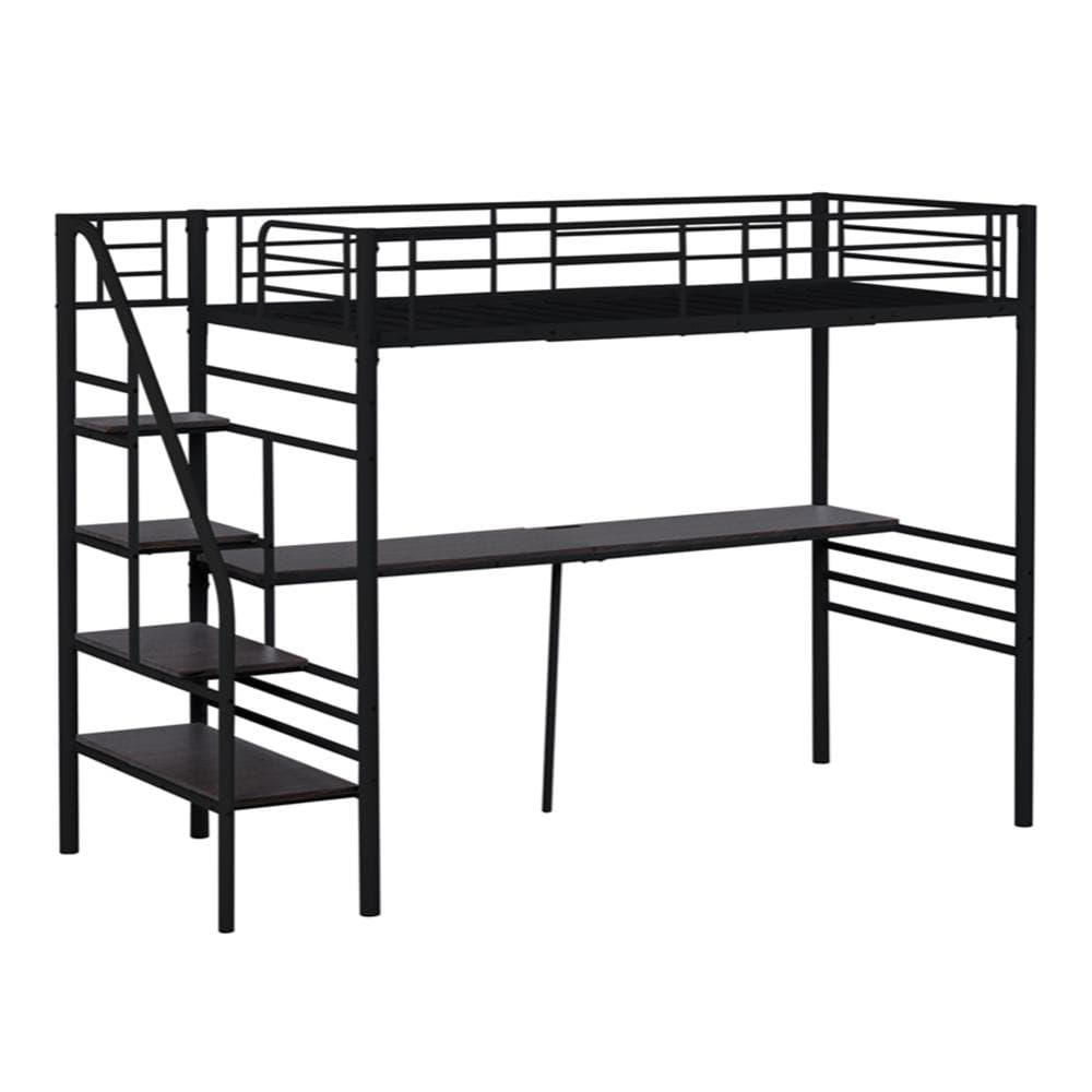 ロフトベッド 階段付き パイプベッド シングル コンセント付き 収納 子供ベッド