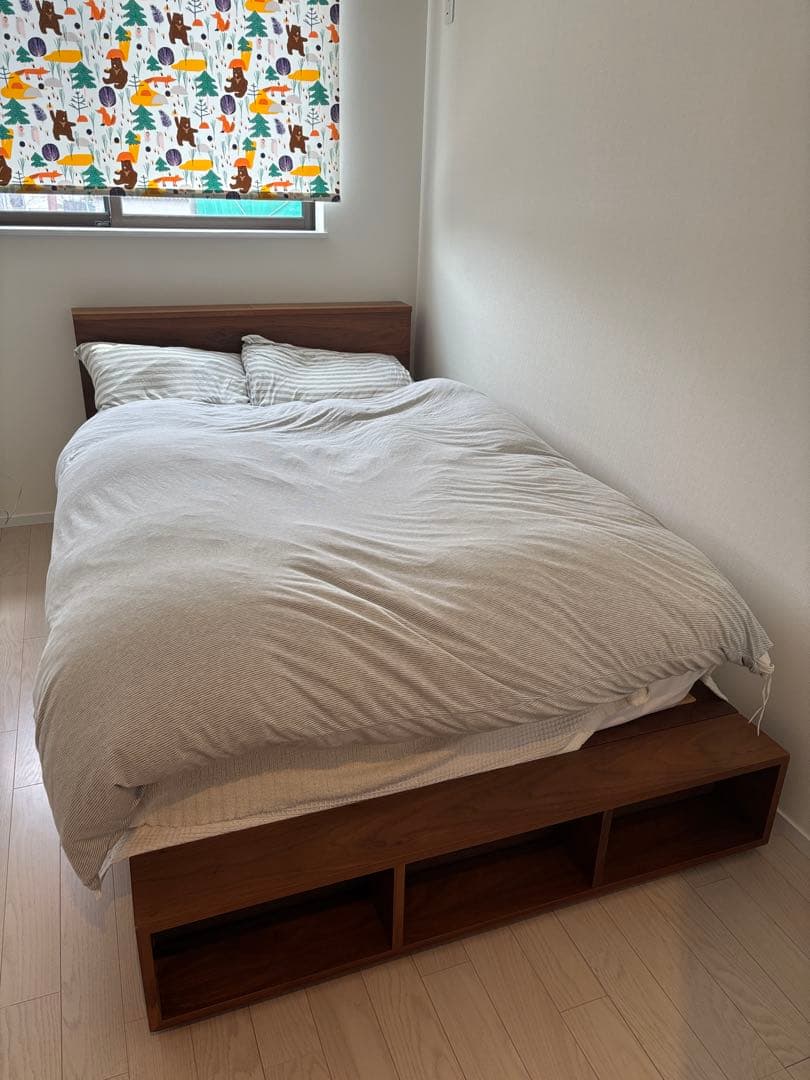 【無印良品】収納ベッド セミダブル ウォールナット　廃盤　ヘッドボード付　送料込