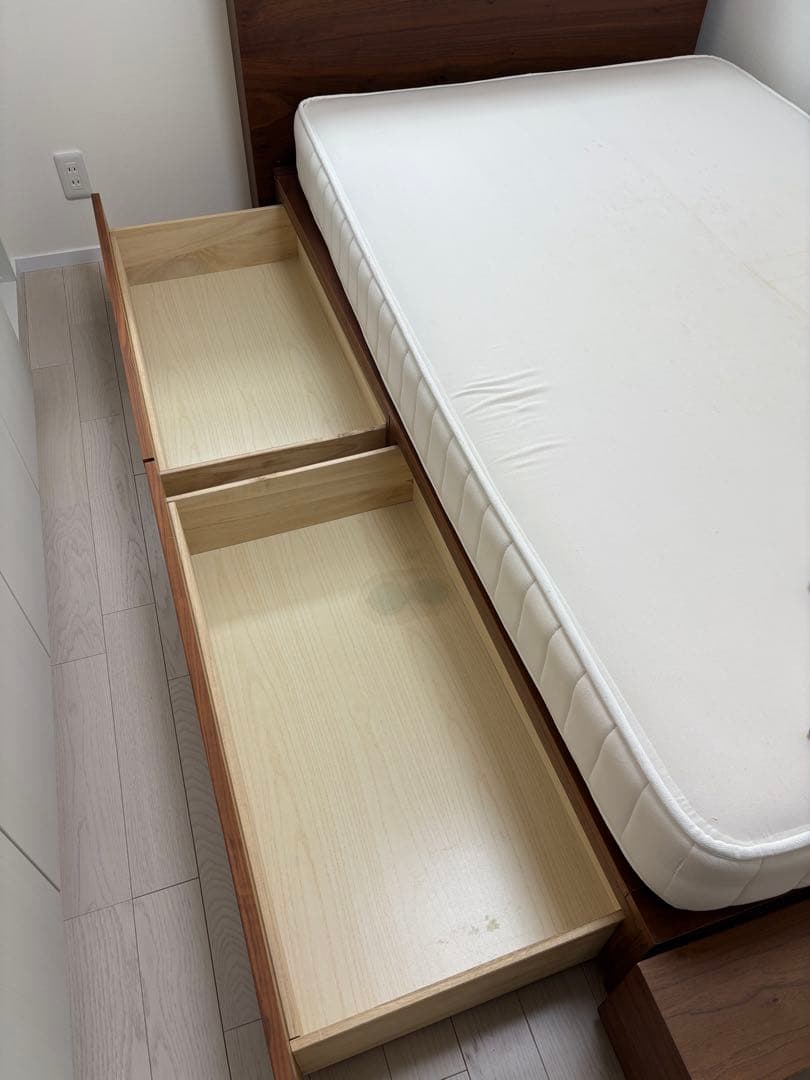 【無印良品】収納ベッド セミダブル ウォールナット　廃盤　ヘッドボード付　送料込