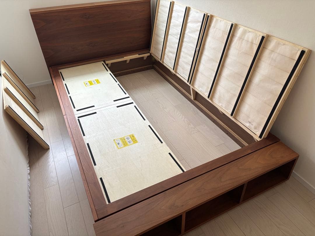 【無印良品】収納ベッド セミダブル ウォールナット　廃盤　ヘッドボード付　送料込