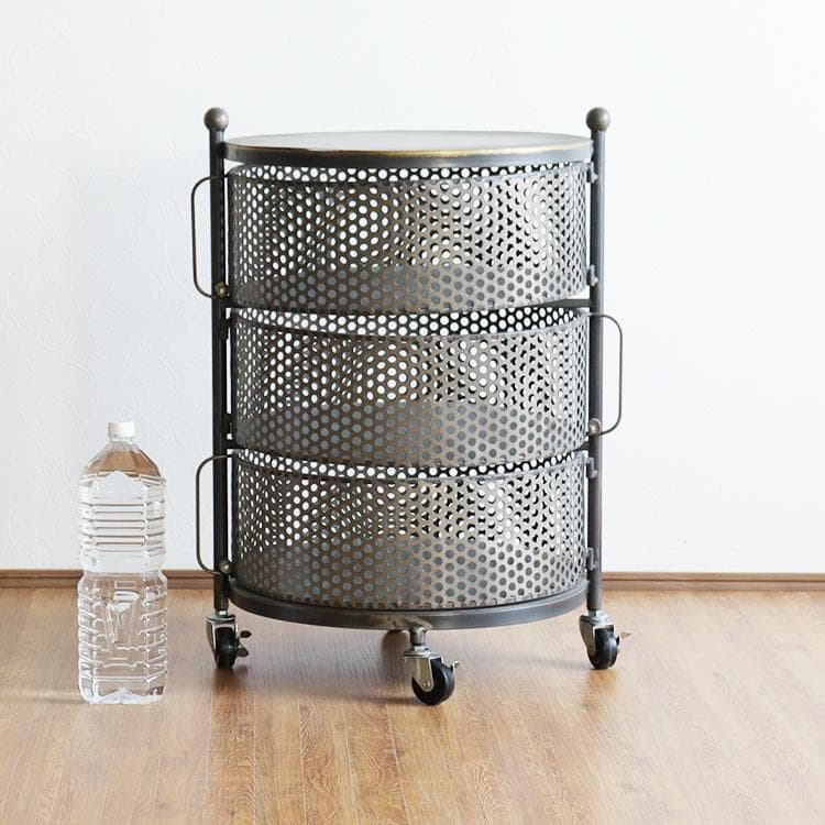 ワゴン キャスター付き 丸 円形 3段 収納 インダストリアル