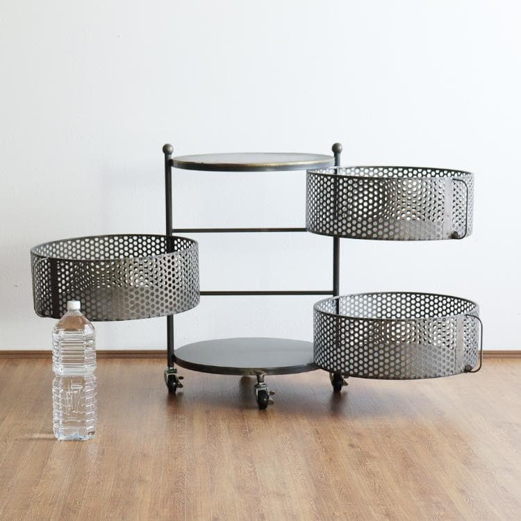 ワゴン キャスター付き 丸 円形 3段 収納 インダストリアル