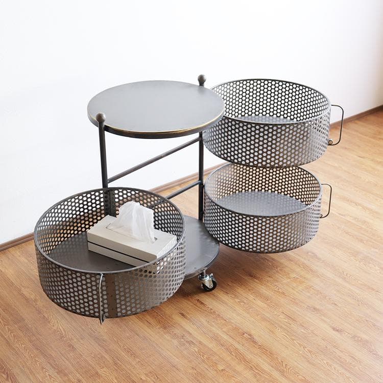 ワゴン キャスター付き 丸 円形 3段 収納 インダストリアル