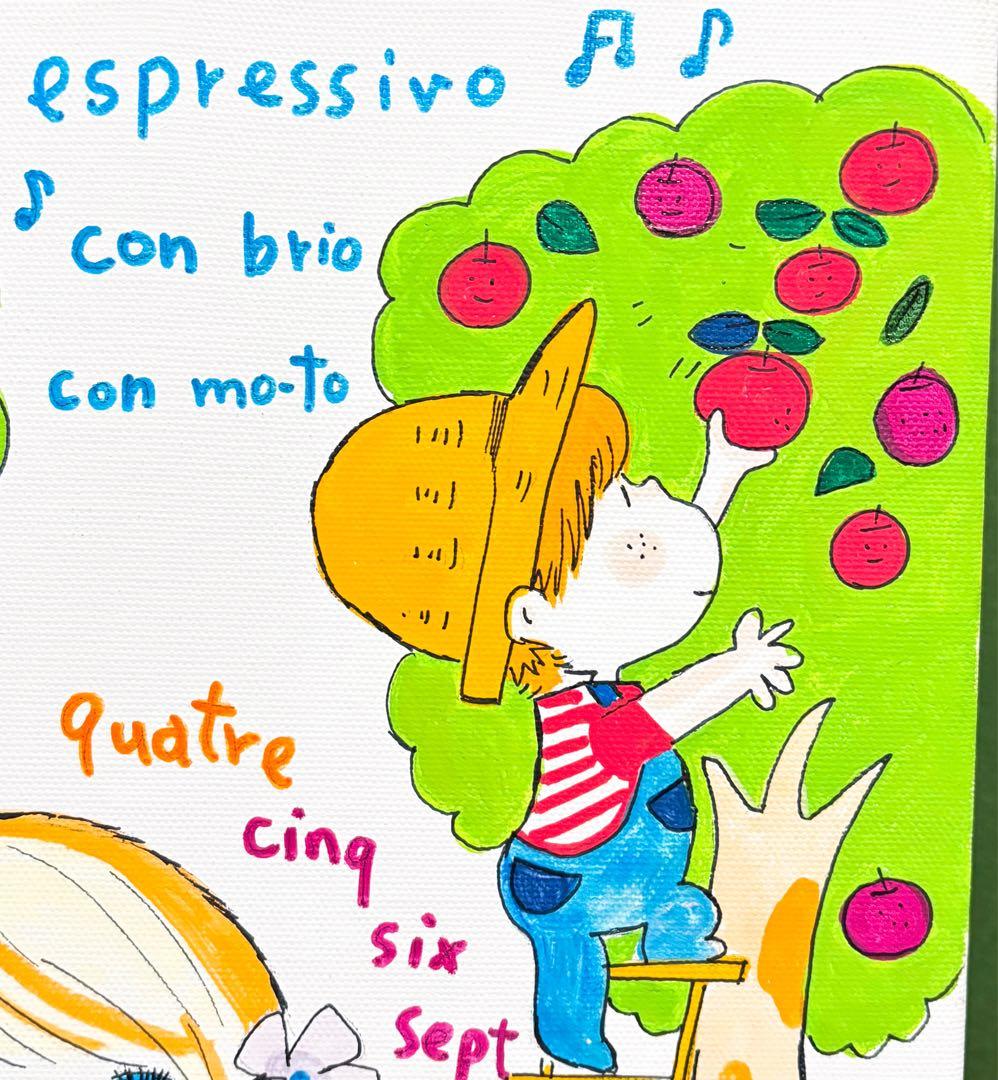 F4号】手描き油彩 水森亜土 額縁 未使用額 サイン 絵画 かわいい 人気