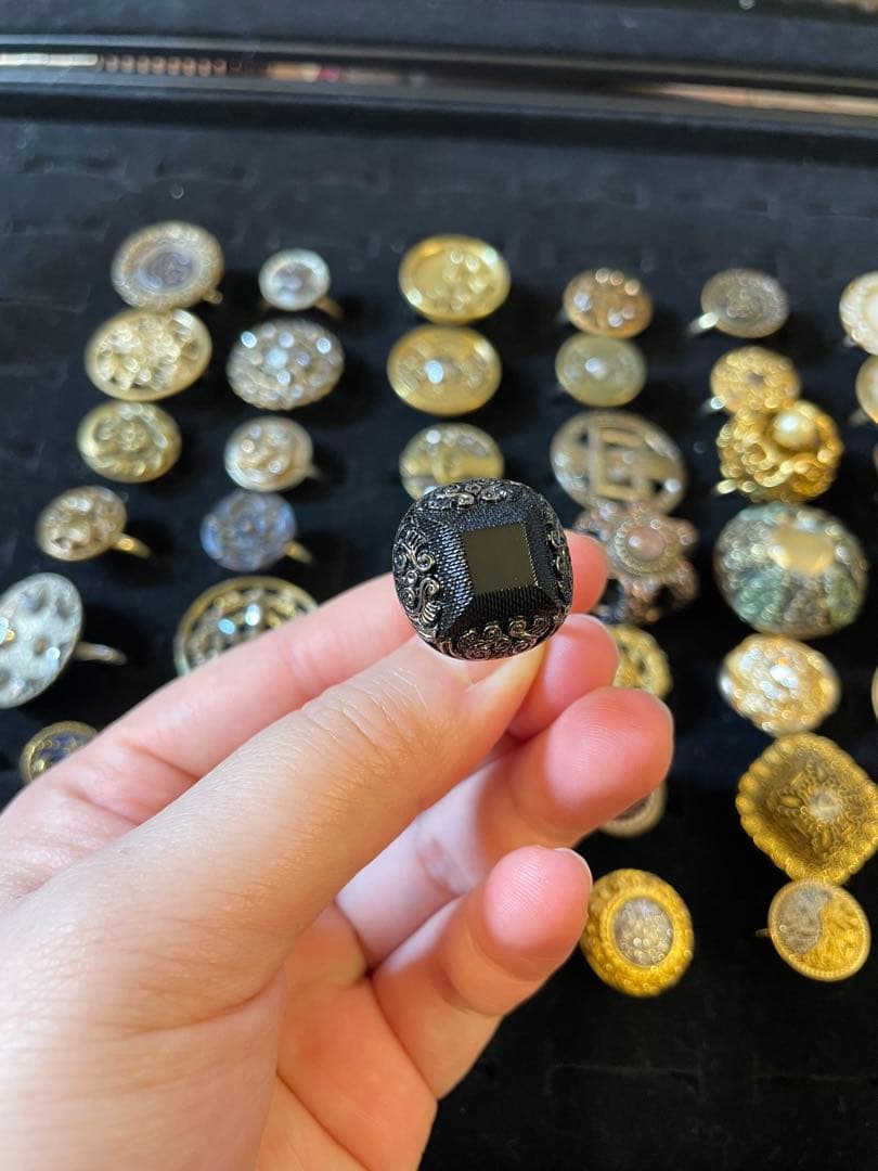 アンティークボタン ボタン リング ガラス 西ドイツ カットスチール