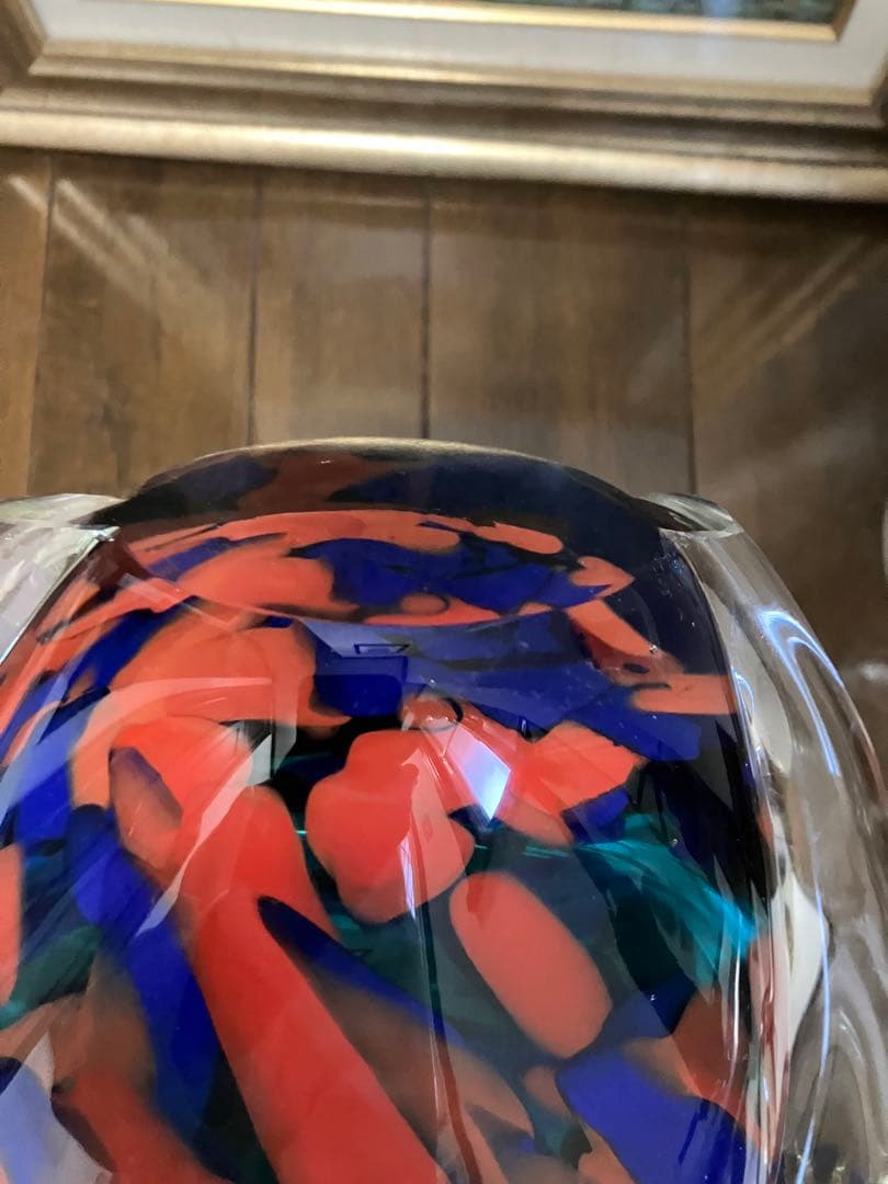 kayo大型 ムラーノ技法風 ガラス花瓶 33×25cm 5.1kg