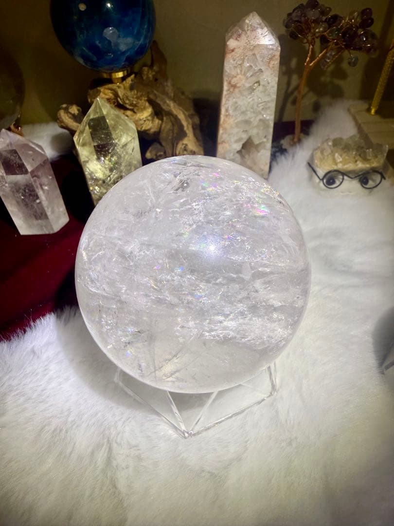 水晶スフィア75mm×虹入り Select by Amulet〜天然石〜