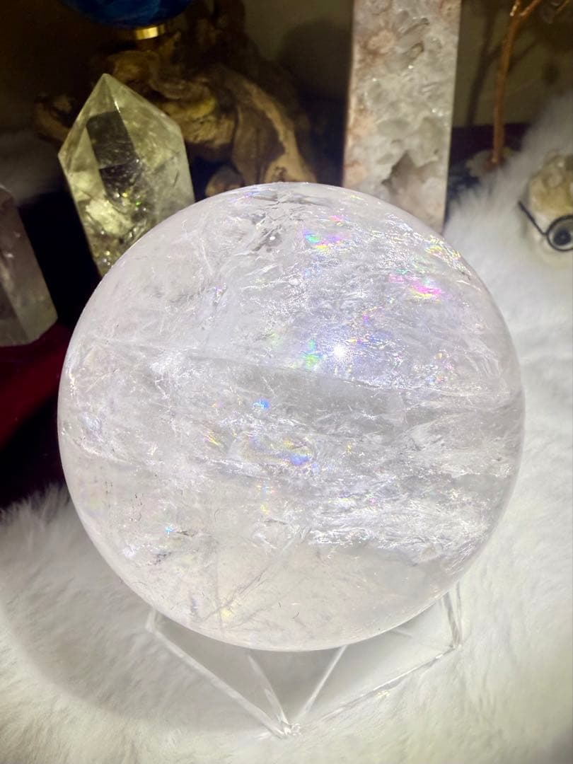 水晶スフィア75mm×虹入り Select by Amulet〜天然石〜