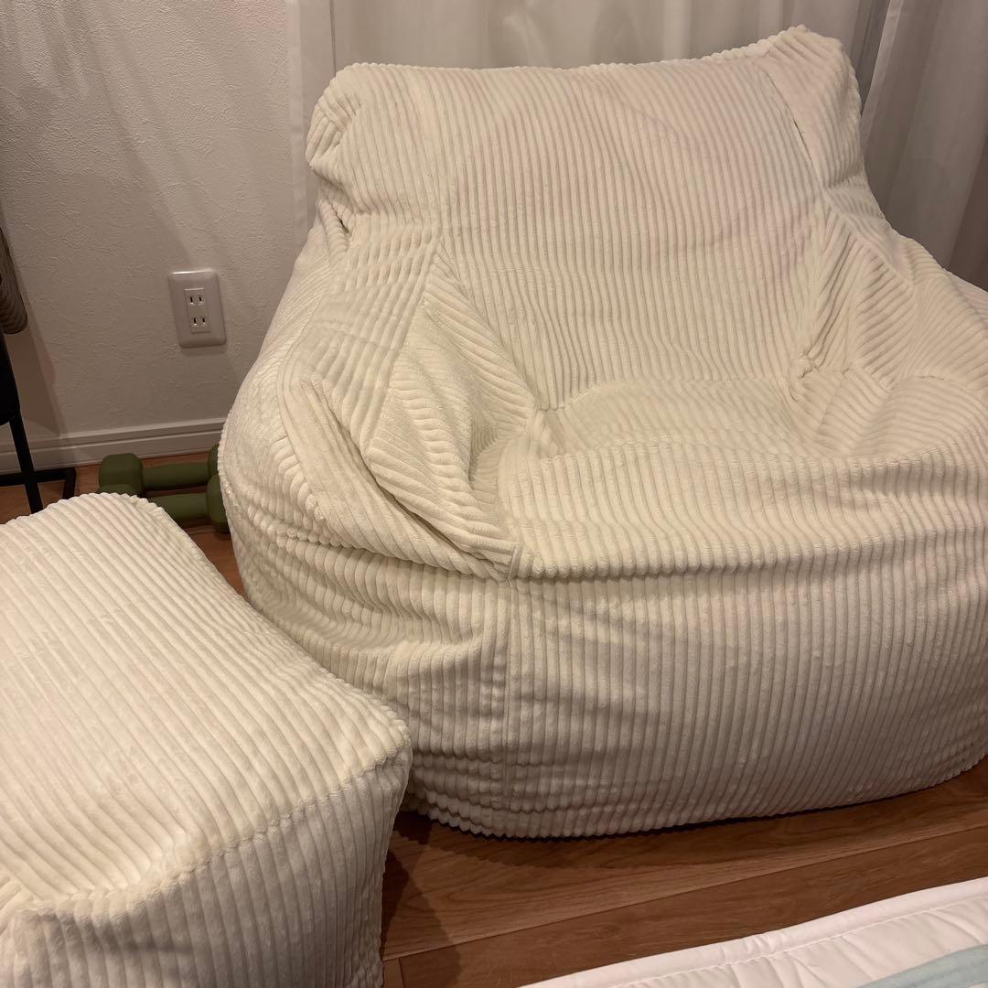 【杏2】LOOSY ソファ+オットマン：HUGME 1人掛けビーズソファ