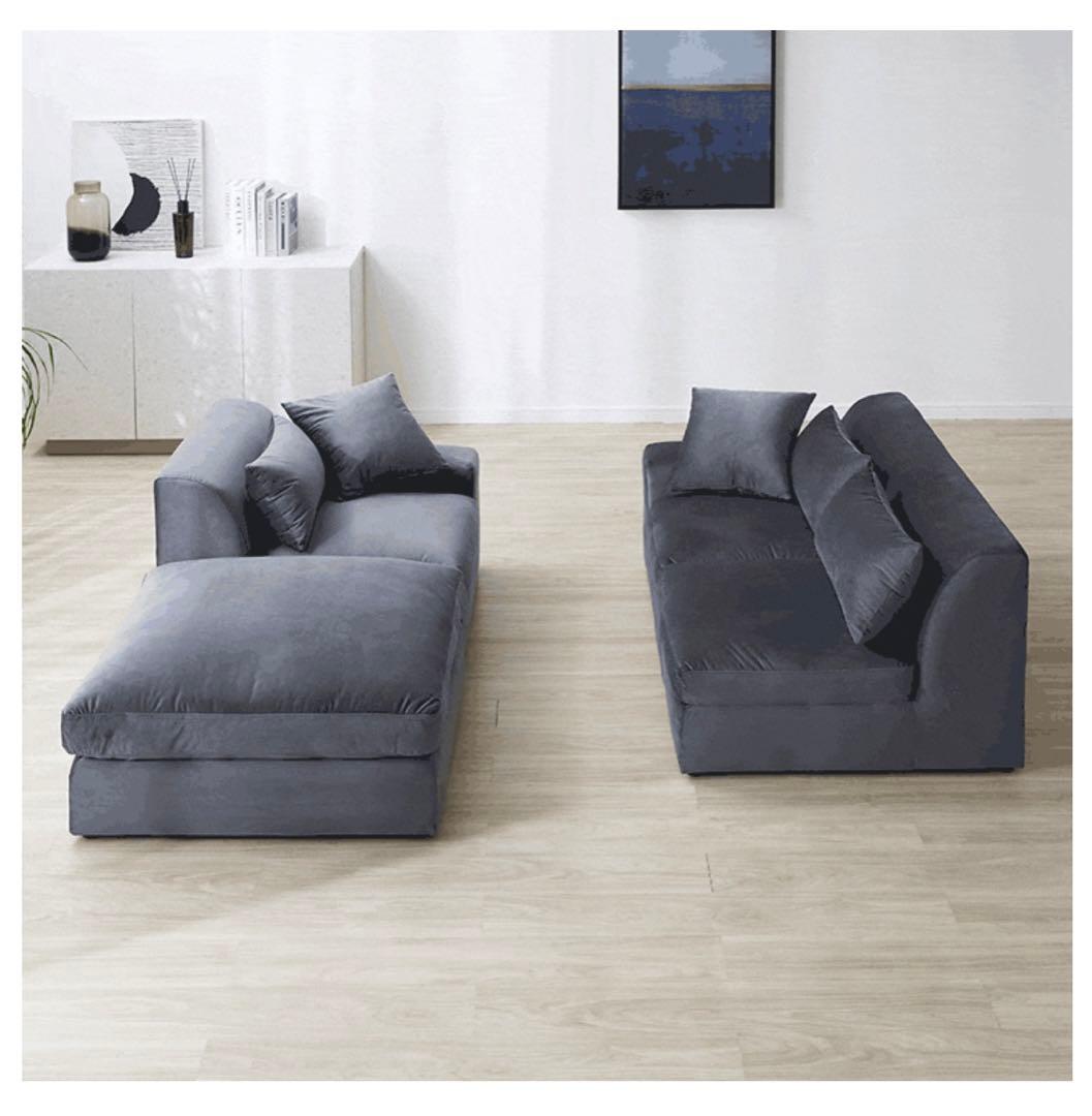 グレー L字型ソファ 5つのクッション付き