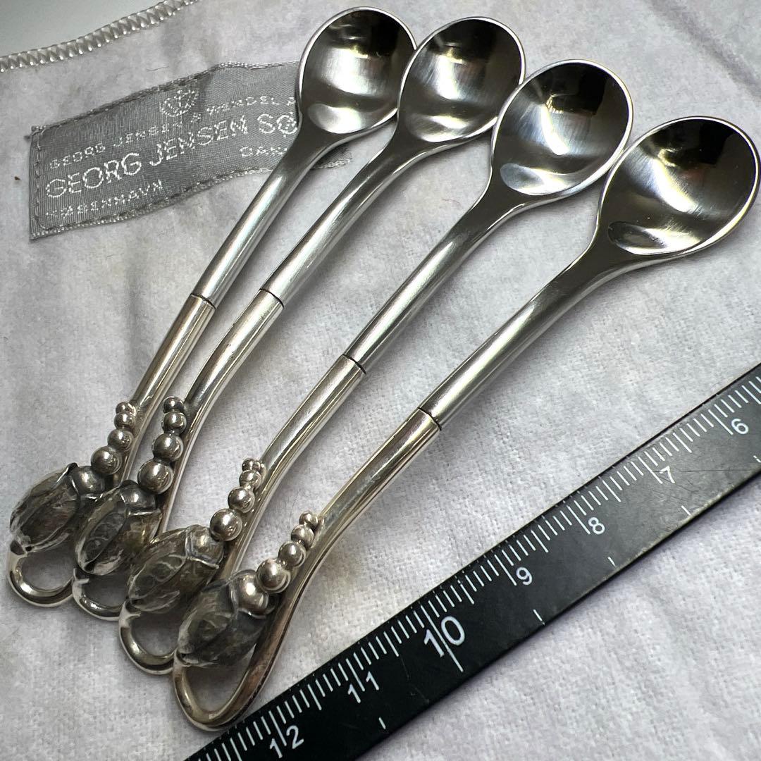 ジョージジェンセン　最高級ブロッサムティースプーン4本　共袋　53g/約10㎝