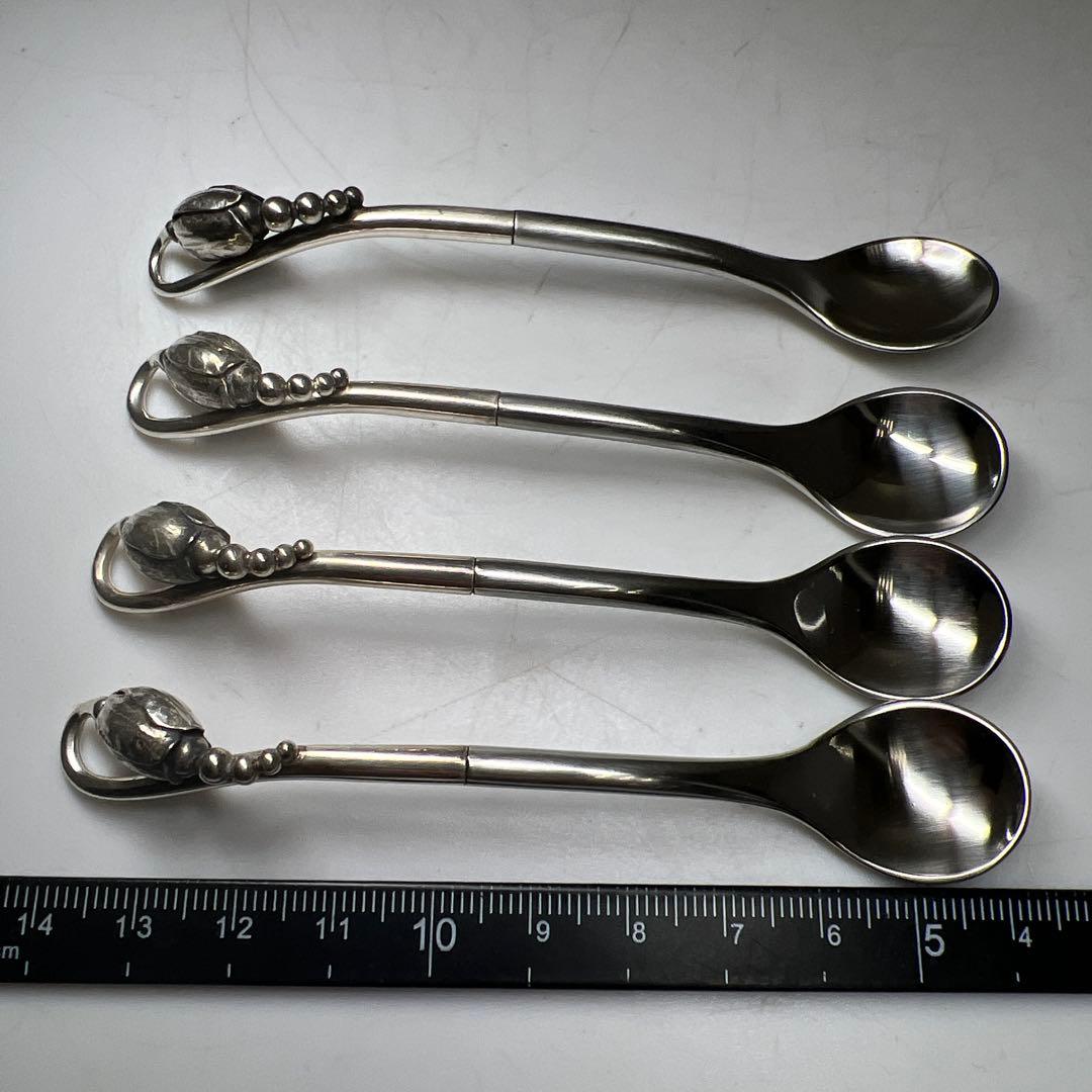 ジョージジェンセン　最高級ブロッサムティースプーン4本　共袋　53g/約10㎝