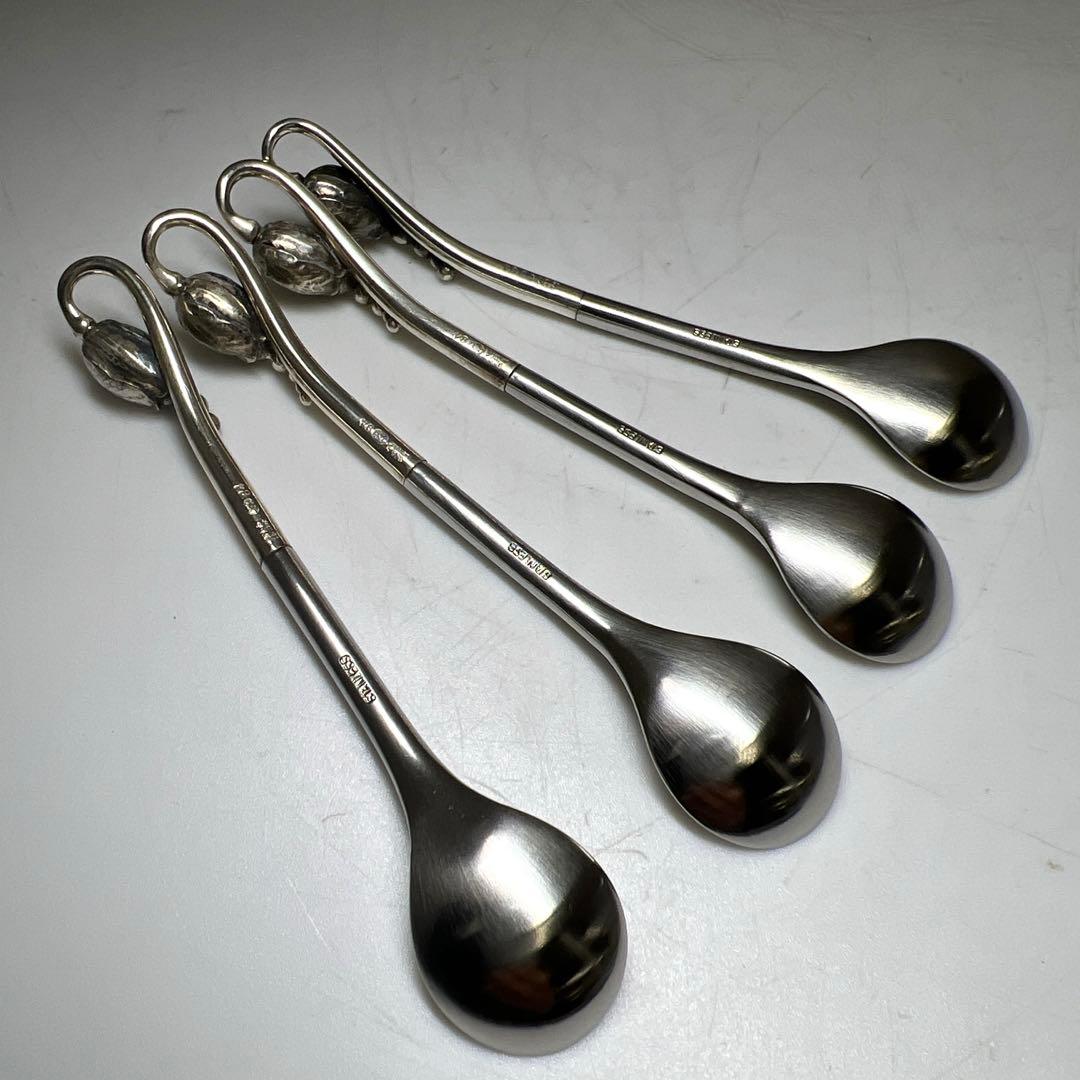 ジョージジェンセン　最高級ブロッサムティースプーン4本　共袋　53g/約10㎝