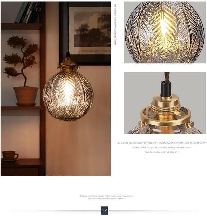 【M1943-68-44】スモークグレー葉柄ガラスペンダントライト