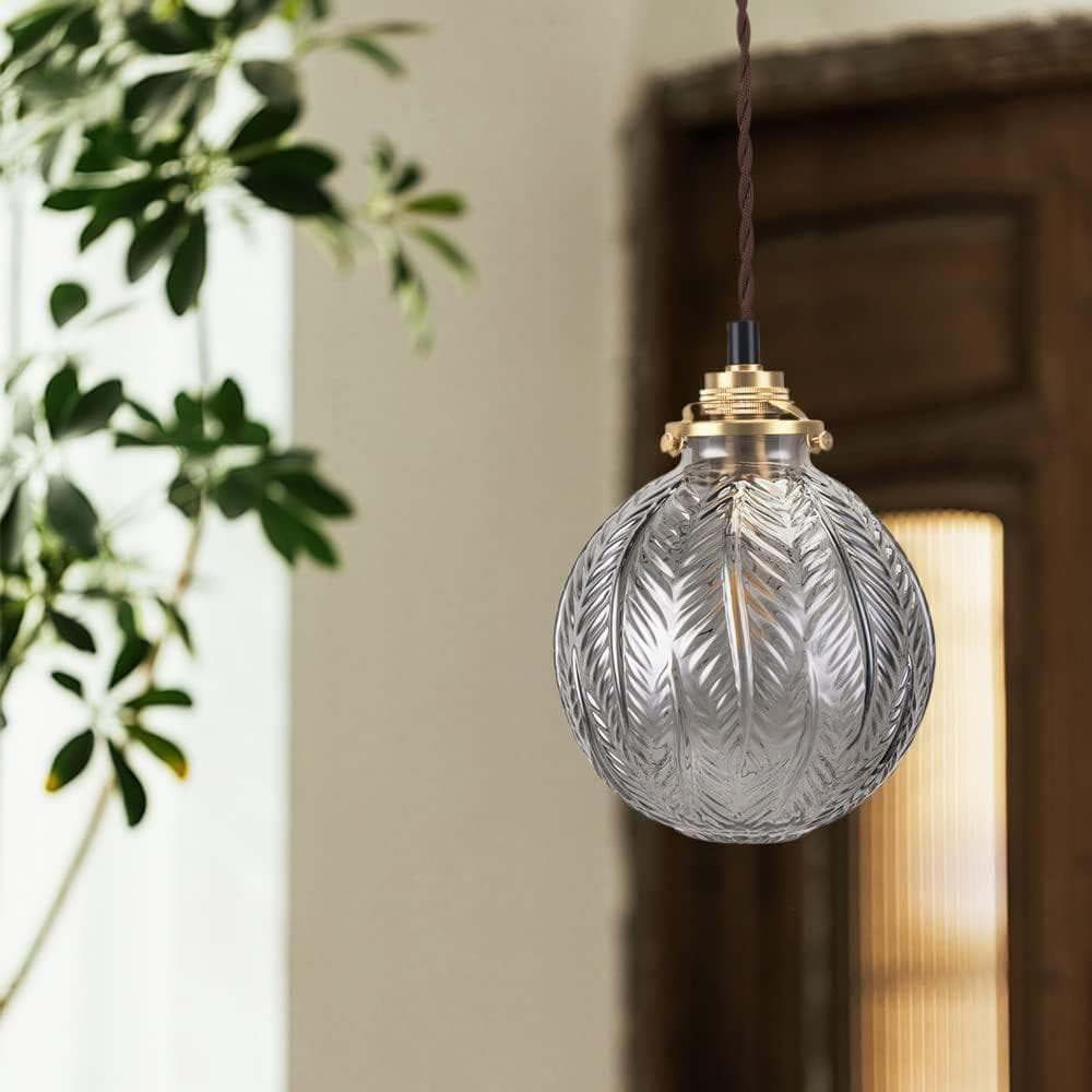 【M1943-68-44】スモークグレー葉柄ガラスペンダントライト