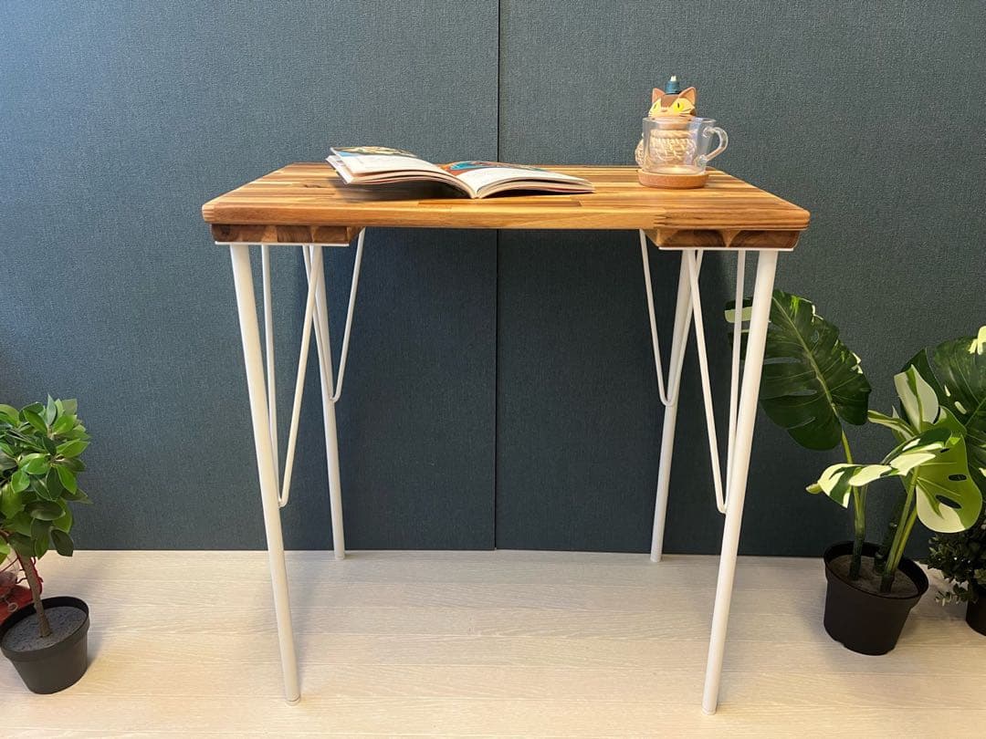 【送料無料】 テーブル 長方形65cm 45cm アカシア アイアンボルト連結脚