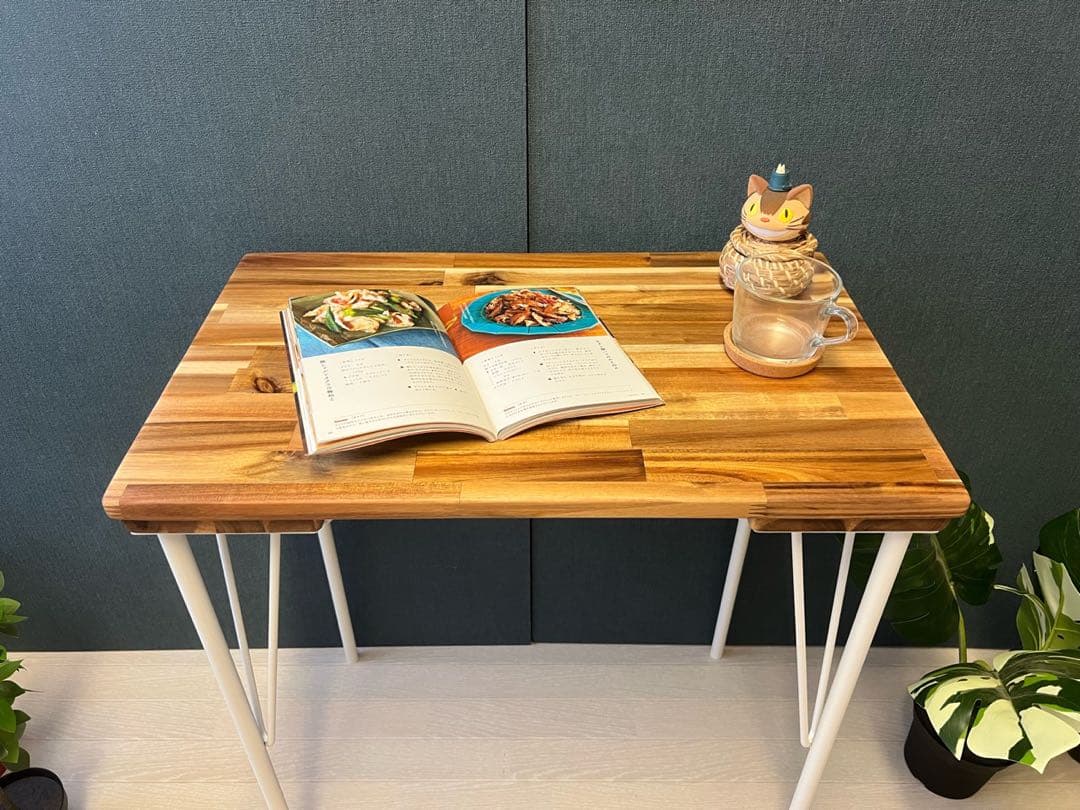 【送料無料】 テーブル 長方形65cm 45cm アカシア アイアンボルト連結脚