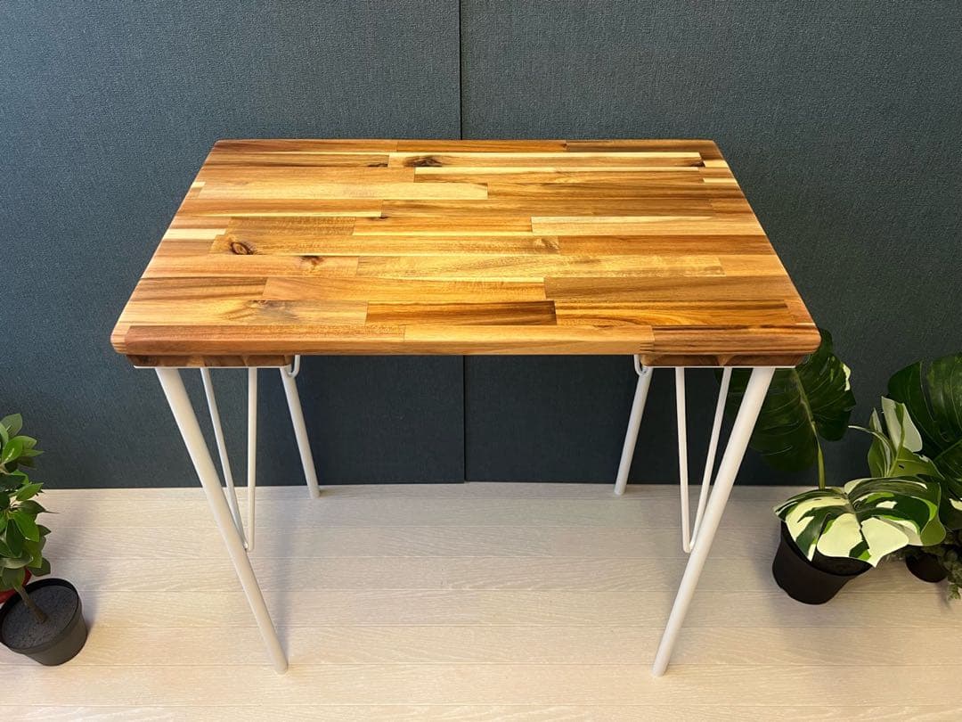 【送料無料】 テーブル 長方形65cm 45cm アカシア アイアンボルト連結脚