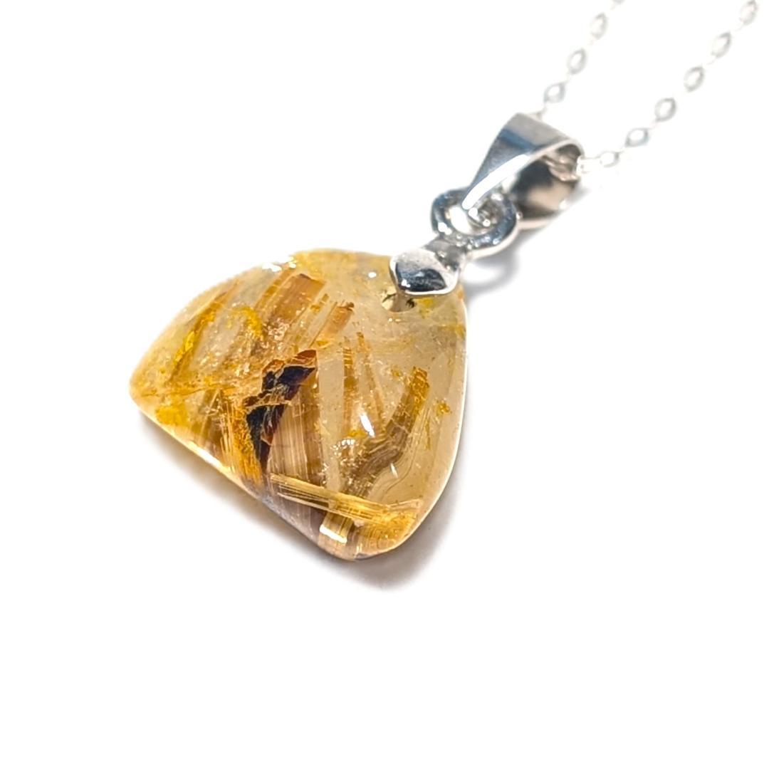 一点物 黄金オーラ 太陽放射ルチルペンダント チェーン50cm付 SV925