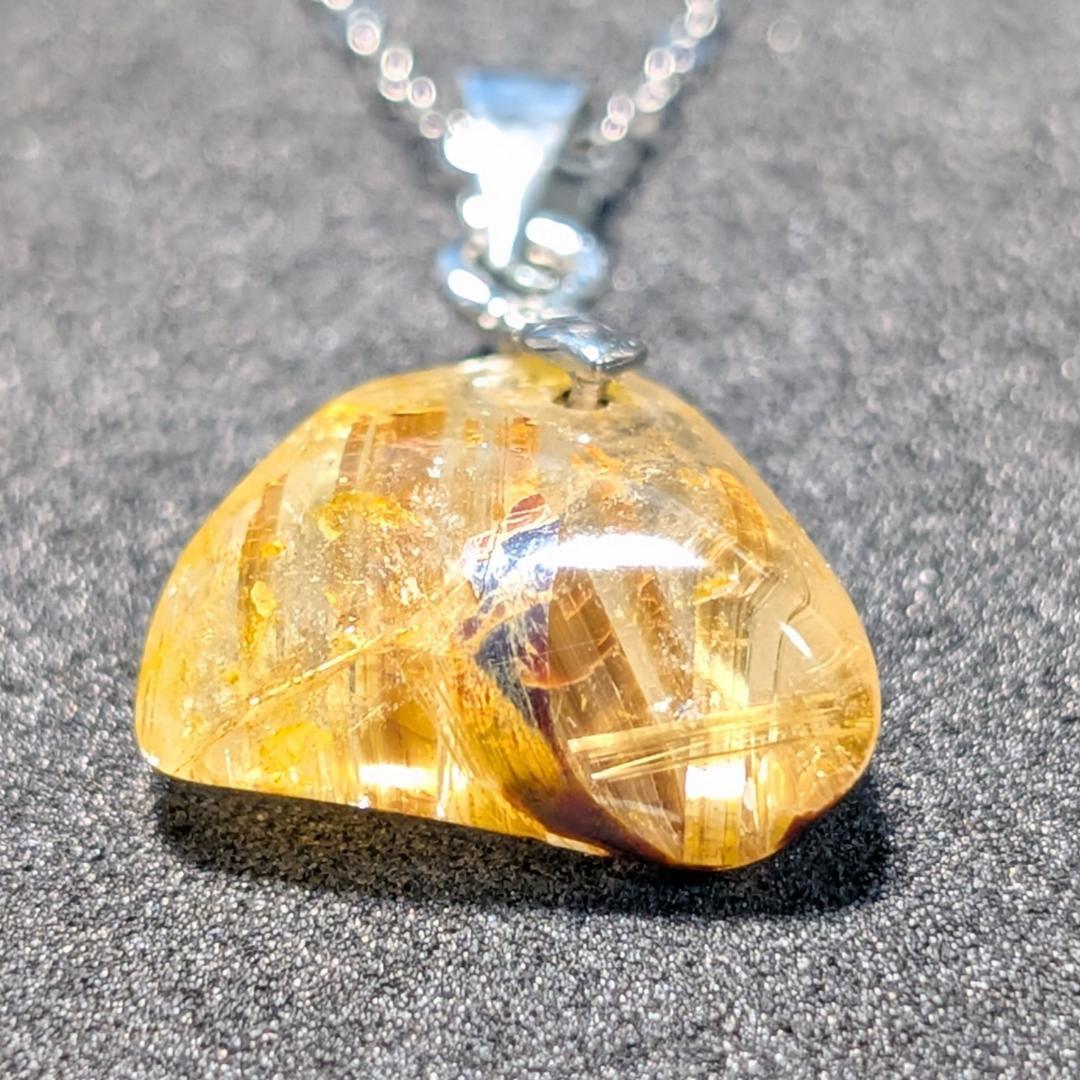 一点物 黄金オーラ 太陽放射ルチルペンダント チェーン50cm付 SV925