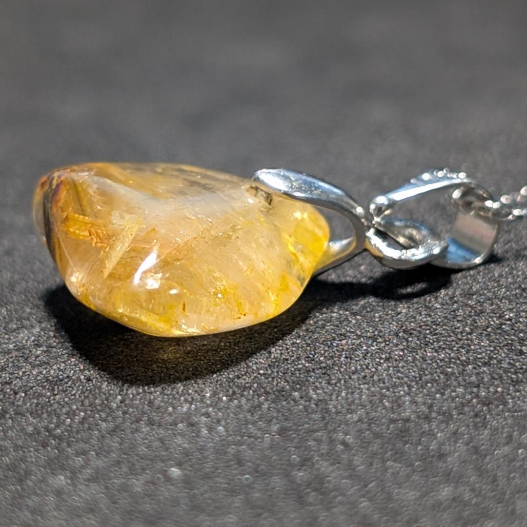 一点物 黄金オーラ 太陽放射ルチルペンダント チェーン50cm付 SV925