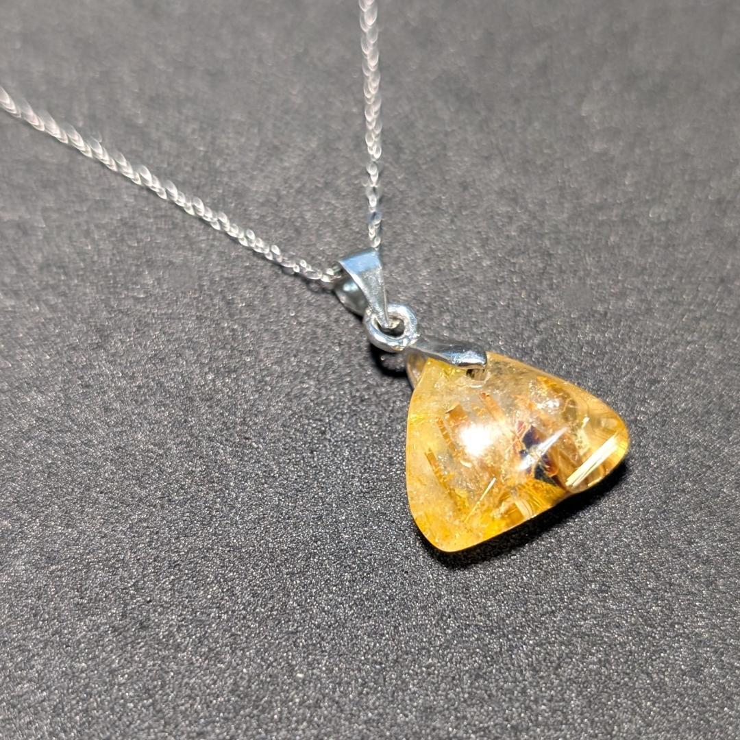 一点物 黄金オーラ 太陽放射ルチルペンダント チェーン50cm付 SV925