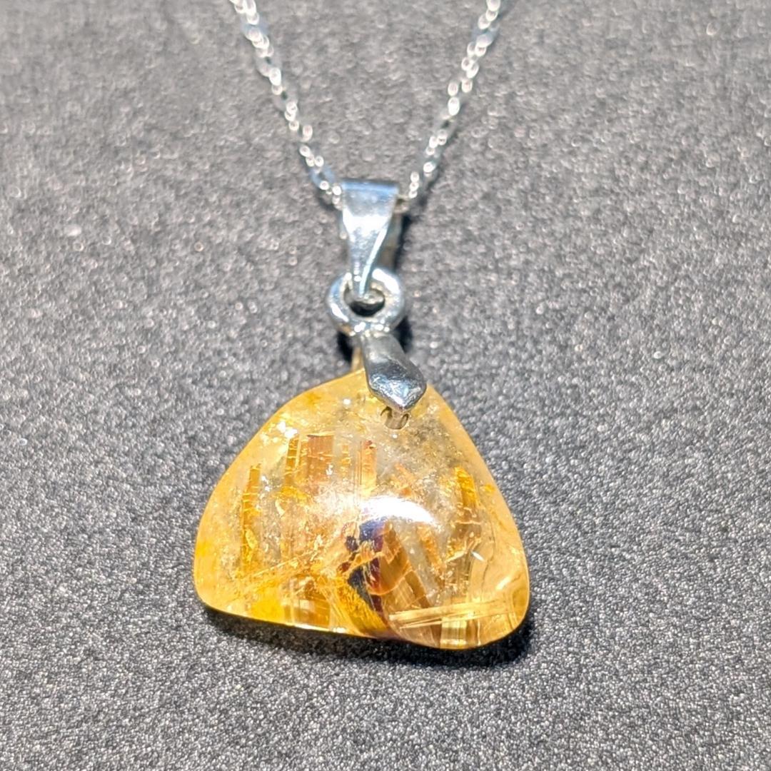 一点物 黄金オーラ 太陽放射ルチルペンダント チェーン50cm付 SV925