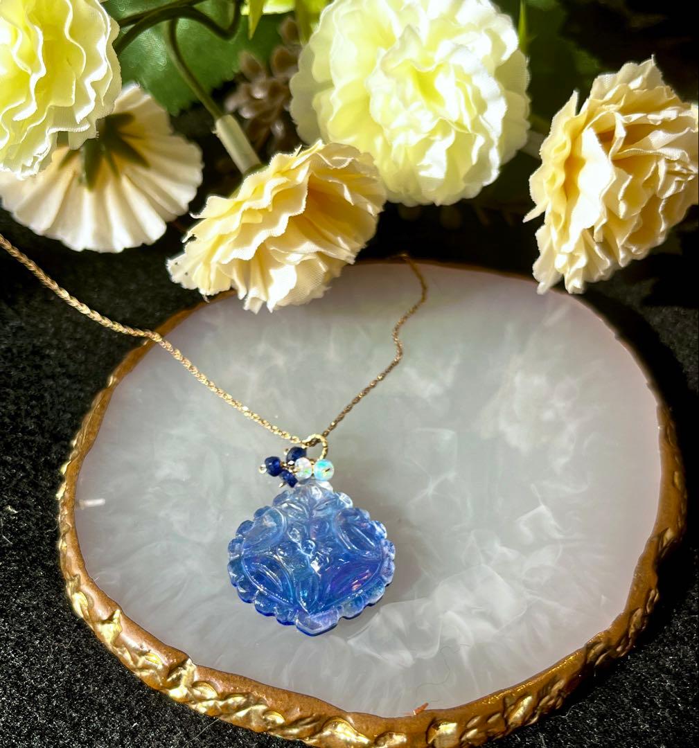 ラピスラズリ×マザオパ×水晶のトリプレットカービングPT