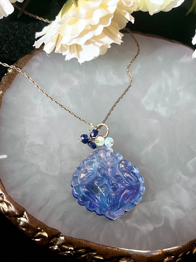 ラピスラズリ×マザオパ×水晶のトリプレットカービングPT